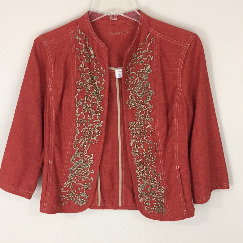 Coldwater Creek Rust Linen Blend Open Front Lightweight Jacket Size 12P
